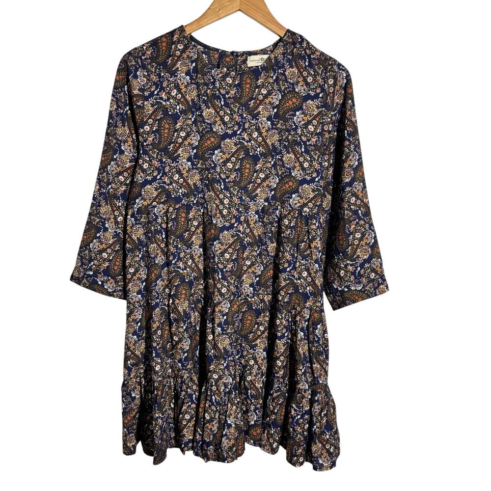 Natural Life Boho Peasant‎ Floral Paisley Tiered Babydoll Swing Dress S Cottage
